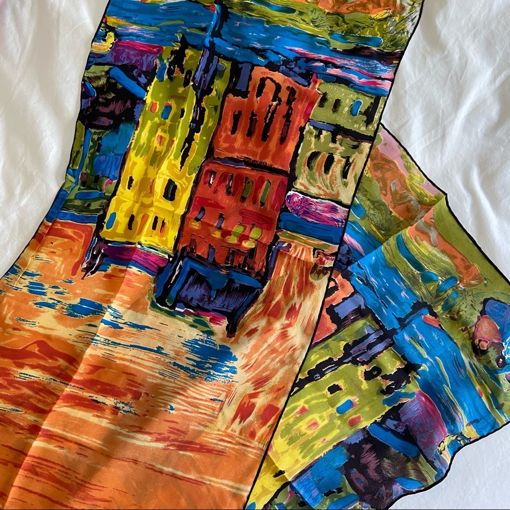 100% Silk Colorful Patterned Scarf - Picture 3 of 4